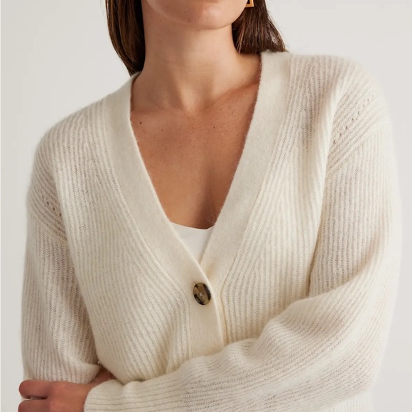Quince Baby Alpaca-Wool Blend Cropped Ivory Cardigan - Picture 16 of 16